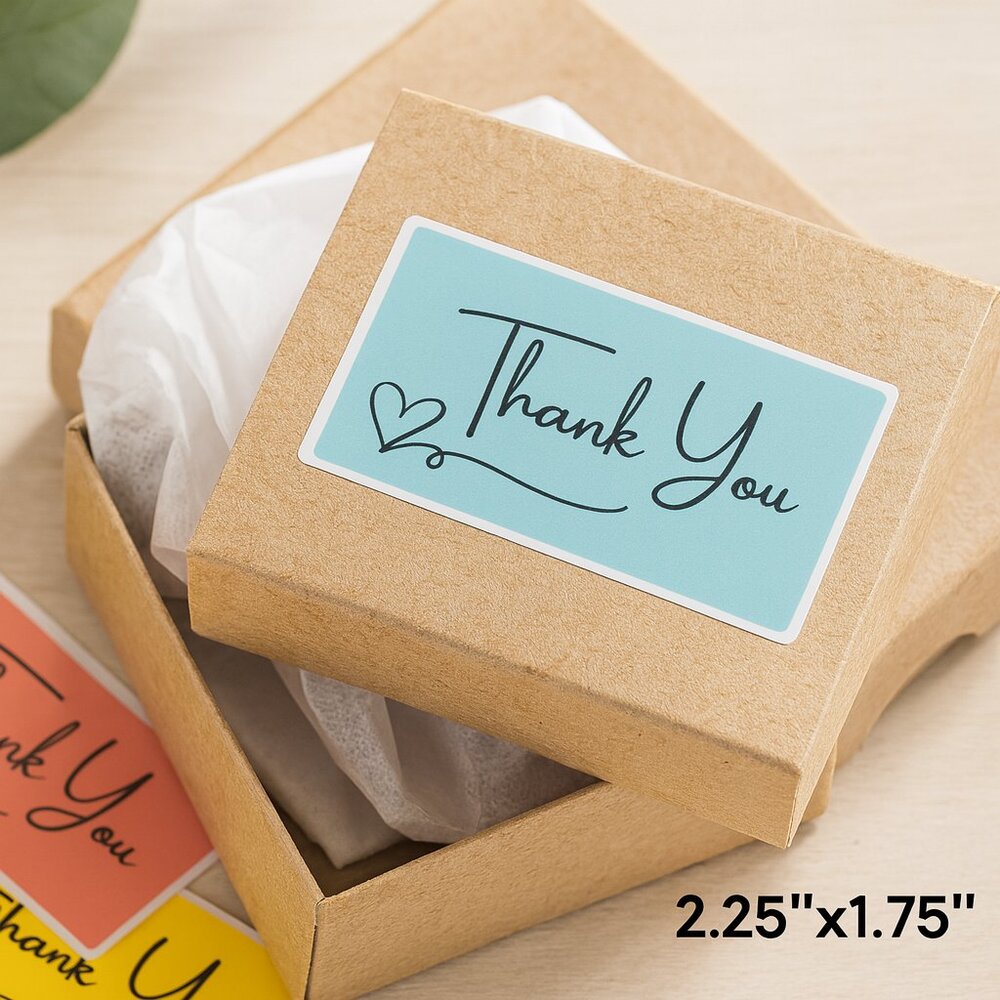 200 Thank You Stickers, Rectangle 2.25"x1.75", Multicolor Small Business - Picture 2 of 7